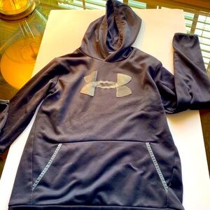 UNDER ARMOUR BOY’S YOUTH XL BLACK PULLOVER HOODIE Kangaroo Pouch  EUC